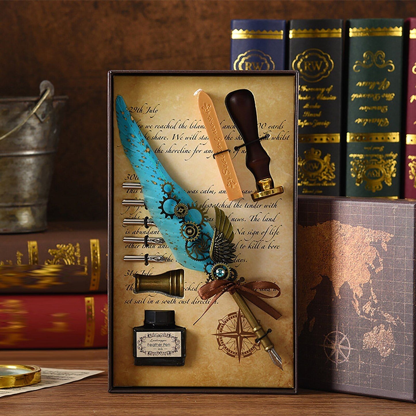Wax Stamps Seal Feather Dip Quill Ink Gift Calligraphy Sealing Kits 2 3 Pen Sets