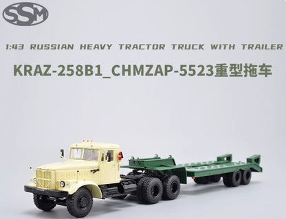 1:43 SSM KRAZ-258B1 CHMZAP-5523 Heavy Tractor Truck with Trailer Diecast Model