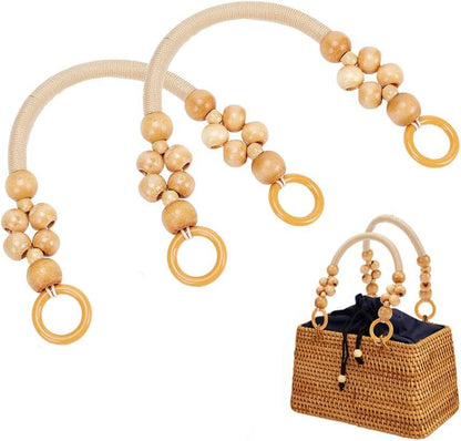 PH PandaHall Wooden Beaded Bag Handles, 2pcs Nylon Rope Purse Blanched Almond