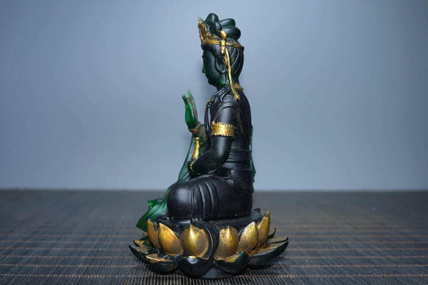 Collect old Chinese coloured glaze gilt hand made lotus Guanyin budddha statue