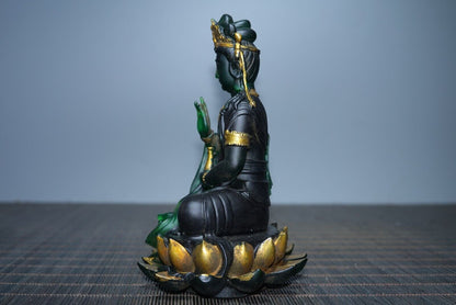 Collect old Chinese coloured glaze gilt hand made lotus Guanyin budddha statue