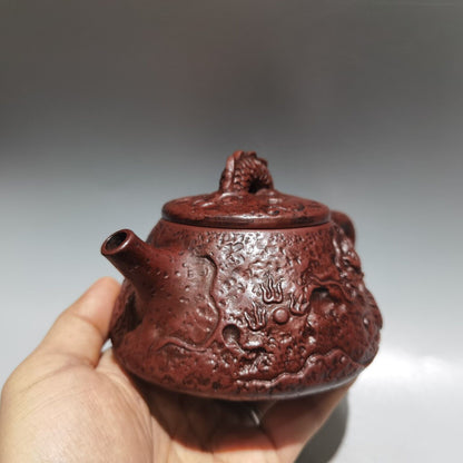 Vintage Chinese Yixing Purple Clay Teapot Zisha Ceramic Carving Dragon Teaware