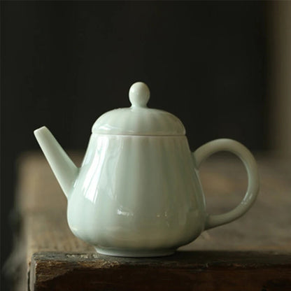 1pc 4.92" White Porcelain Celadon Ceramic Teapot Filter Simple Retro Teapot Gift