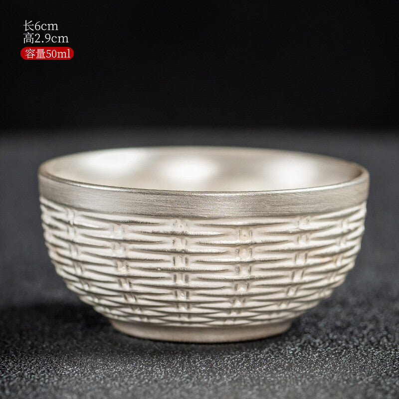 Traditional Craft Handmade Teacup Pure Silver Master Cup 999 Sterling Cerami Cup