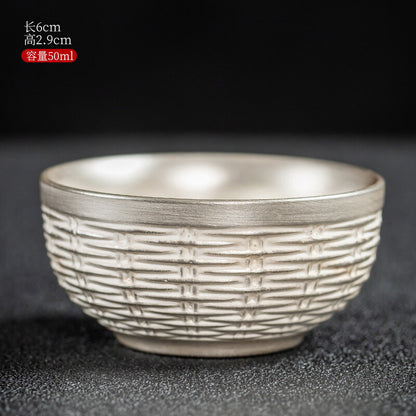 Traditional Craft Handmade Teacup Pure Silver Master Cup 999 Sterling Cerami Cup