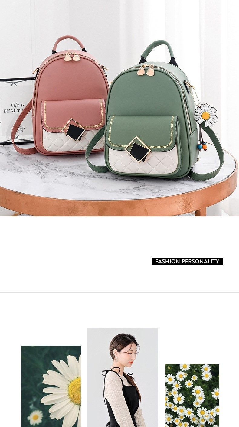 Backpack Women Solid Color Small Synthetic Leather Purse - Thumbnail 3