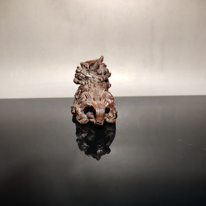 Rare Chinese Boxwood hand carved wooden kylin statue figure