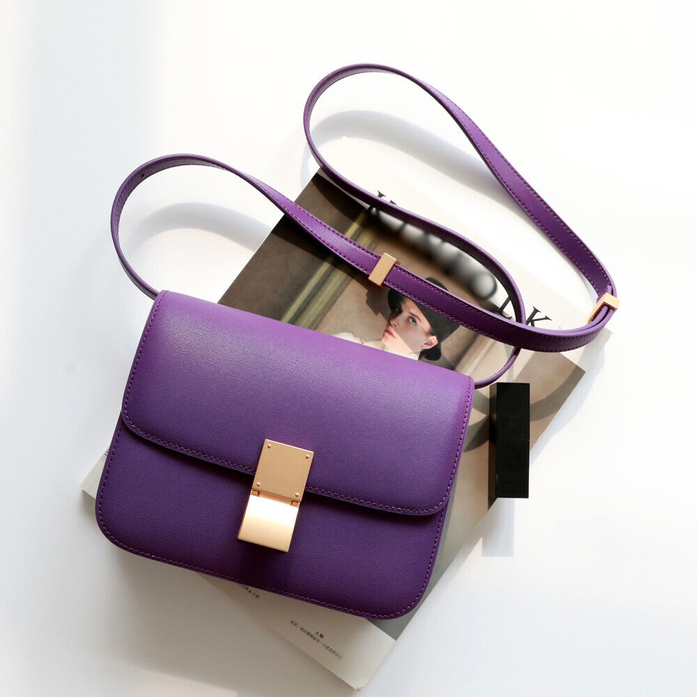 Real Leather Small Flap Box Square Clutch Shoulder Bag Purse Crossbody Trunk