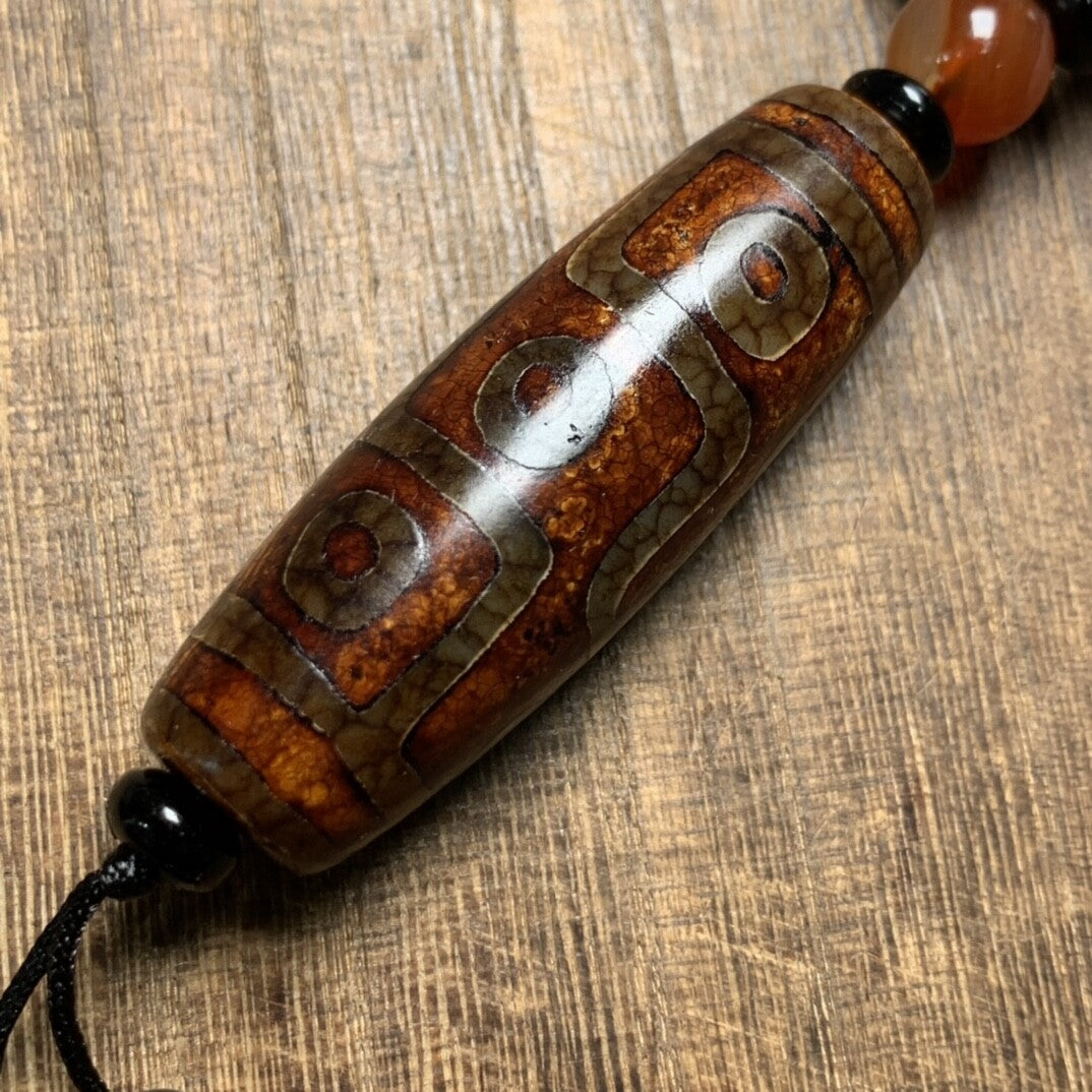 Collection Tibetan Style Old Agate Three~Nice Eyes Dzi Bead Amulet Pendant 2