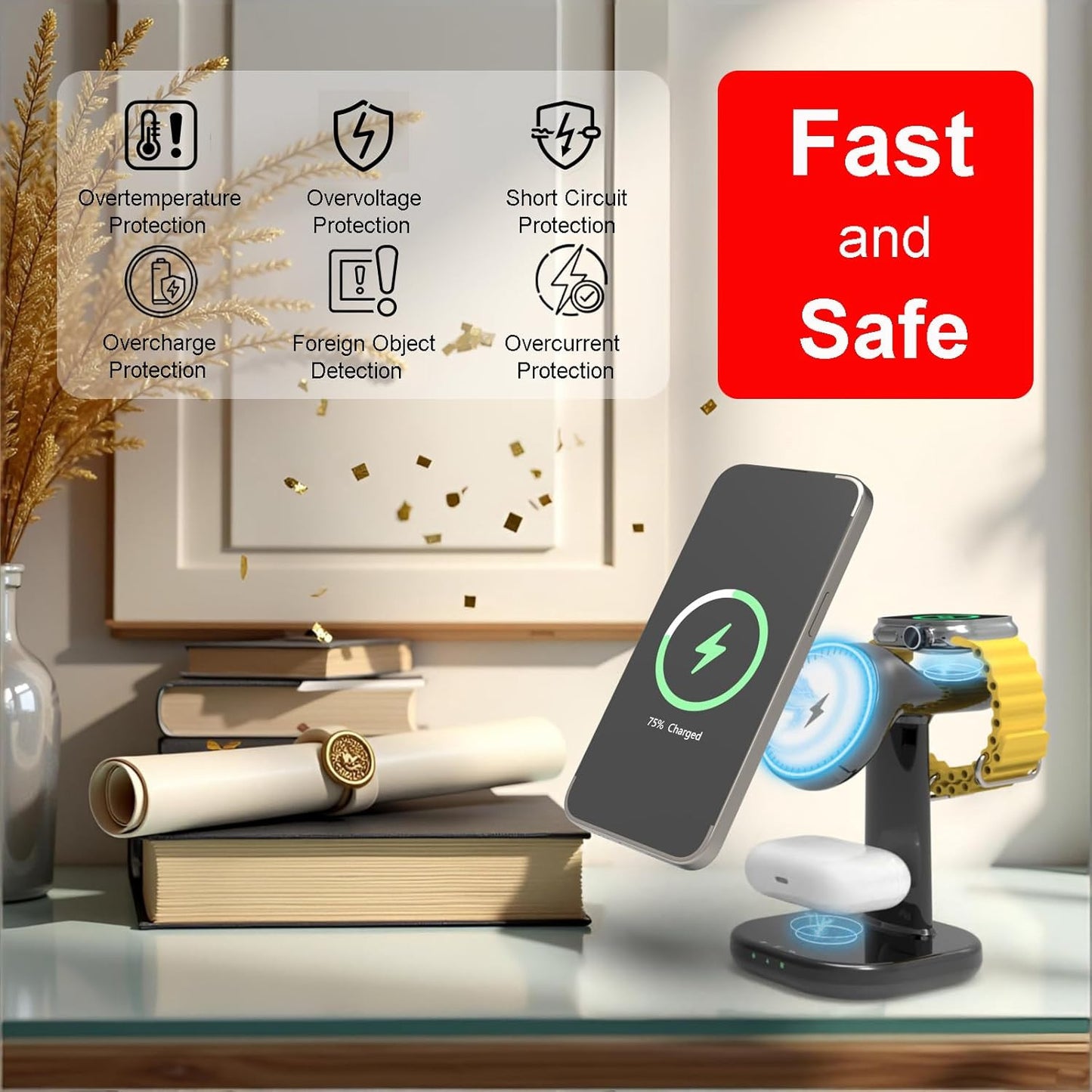 3 in 1 Wireless Charging Station for Magsafe Charger Stand,Magnetic Phone Charge