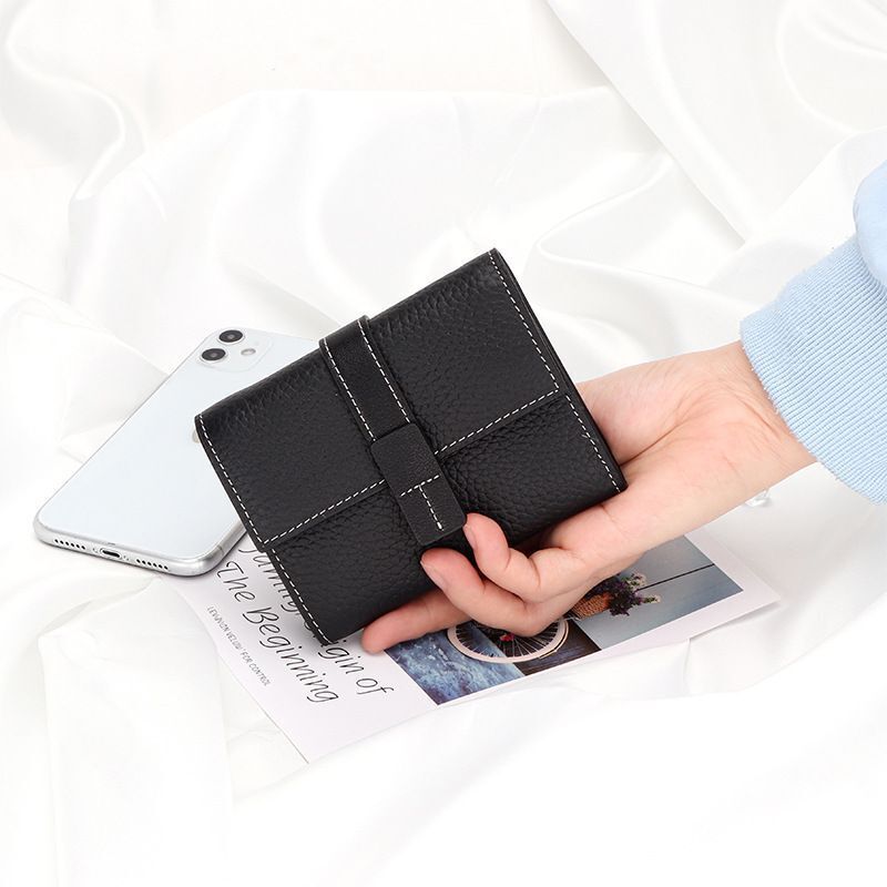 Coin Purse Short Wallets Trifold Money Bag Flap Snap Cowhide Card Holder Clutch