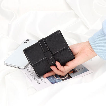 Coin Purse Short Wallets Trifold Money Bag Flap Snap Cowhide Card Holder Clutch