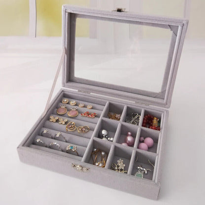 Jewelry Storage Box Velvet Flannel Cover Bracelet Necklace Organizer 21x12.3x5cm
