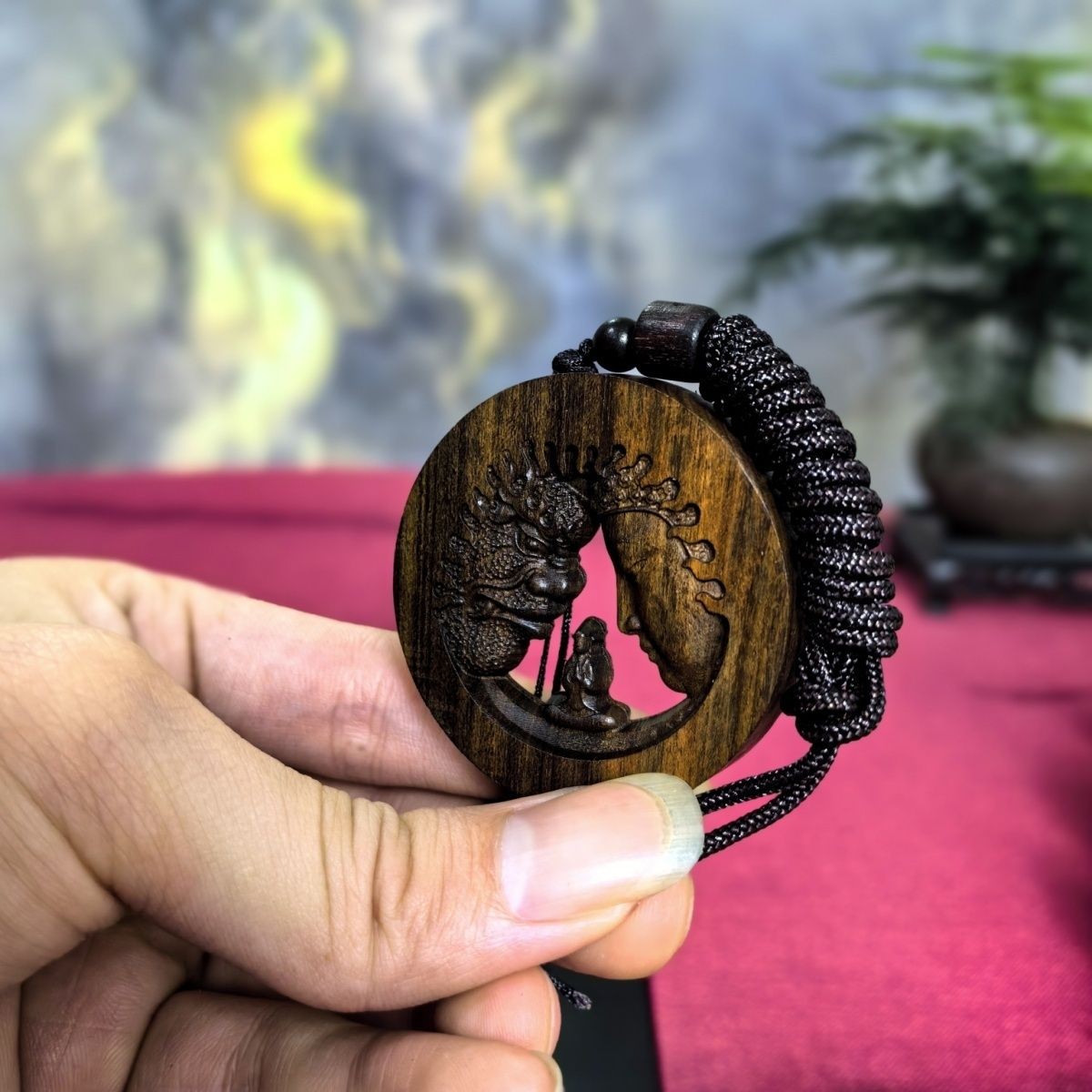 Agarwood Between Buddha & Demon Pendant 5cm Car Decor