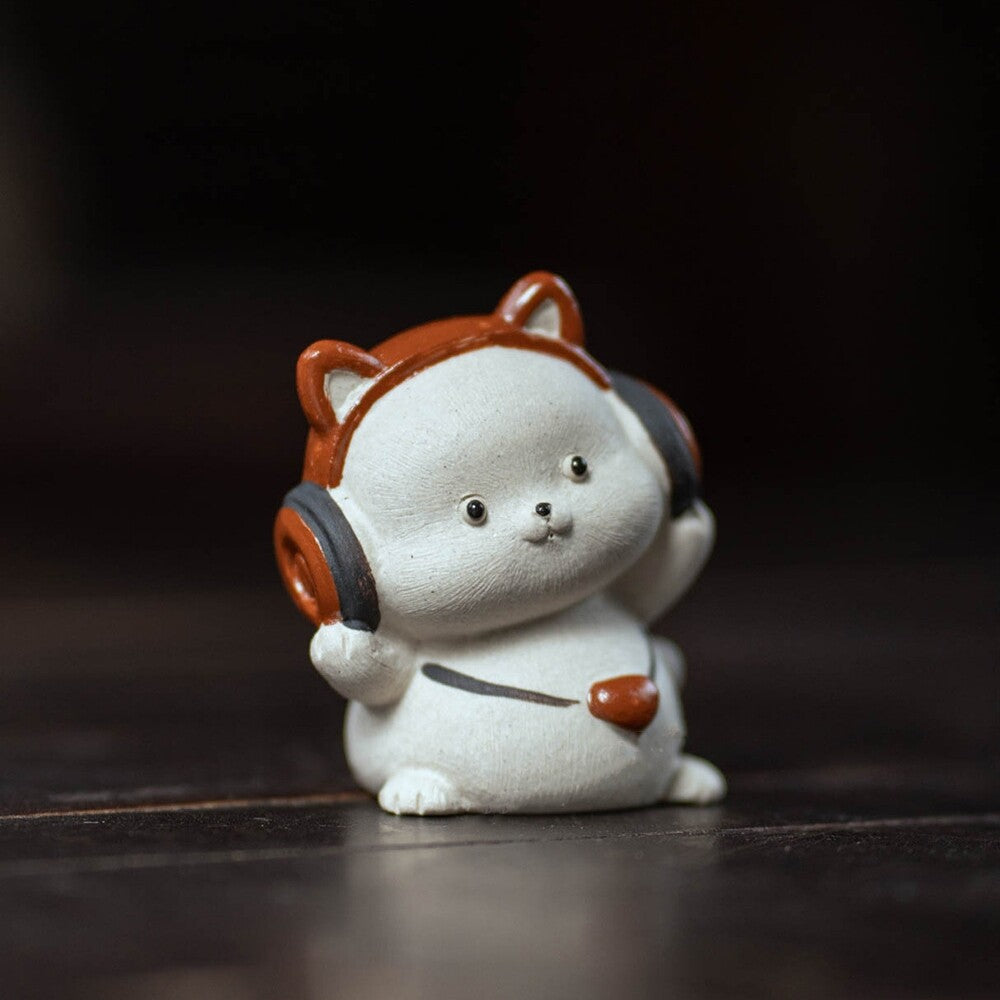 Lovely Cat Statue Yixing Zisha White Duan Clay Tea Pet House Warming Gift Small