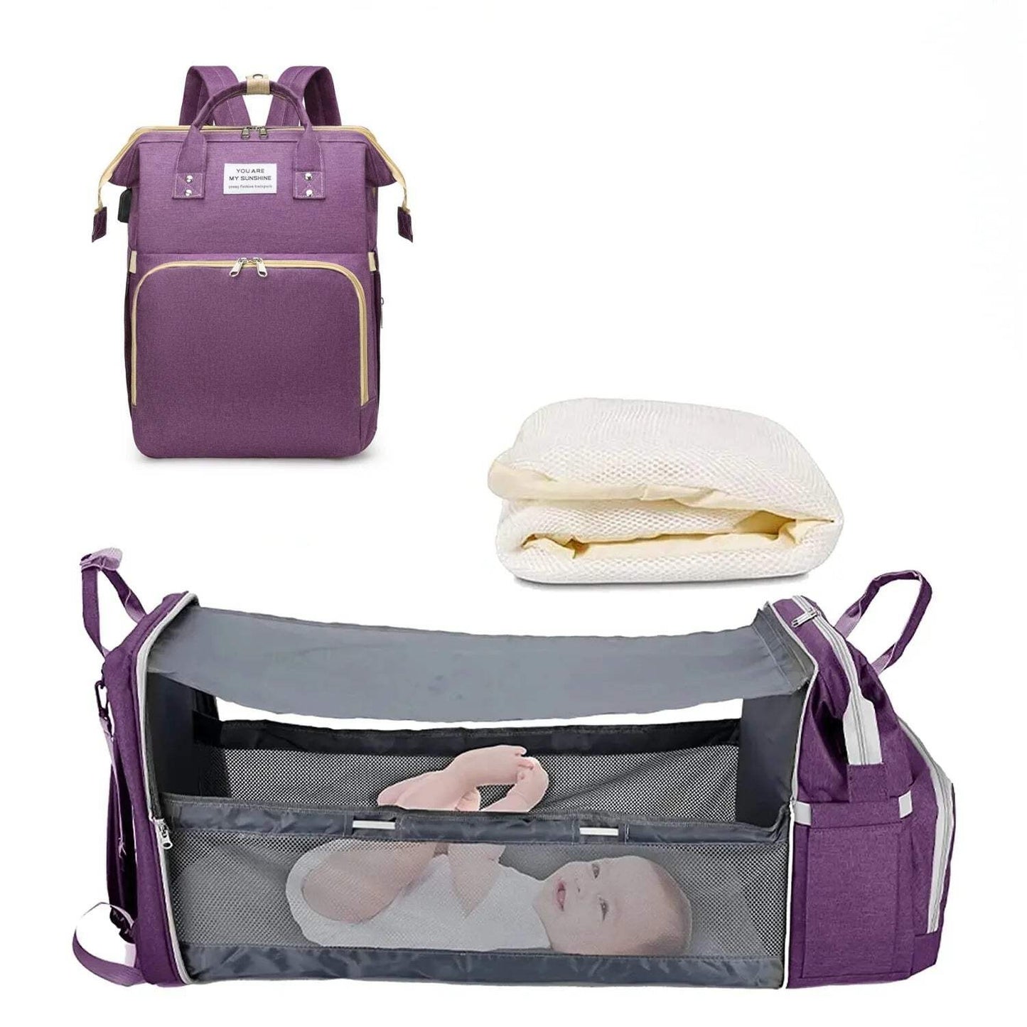 3-in-1 Baby Travel Diaper Bag with Foldable Bed