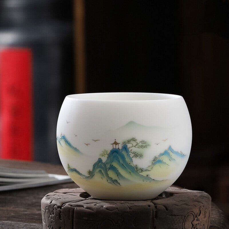 One Tea Cup Boutique Hand Drawing Fat Mutton Jade Porcelain Master Cup 130ml New