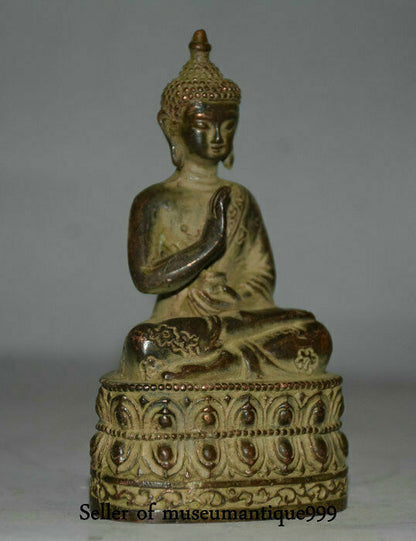 10CM Old Tibet Buddhism Bronze Base Blessing Shakyamuni Buddha Sculpture