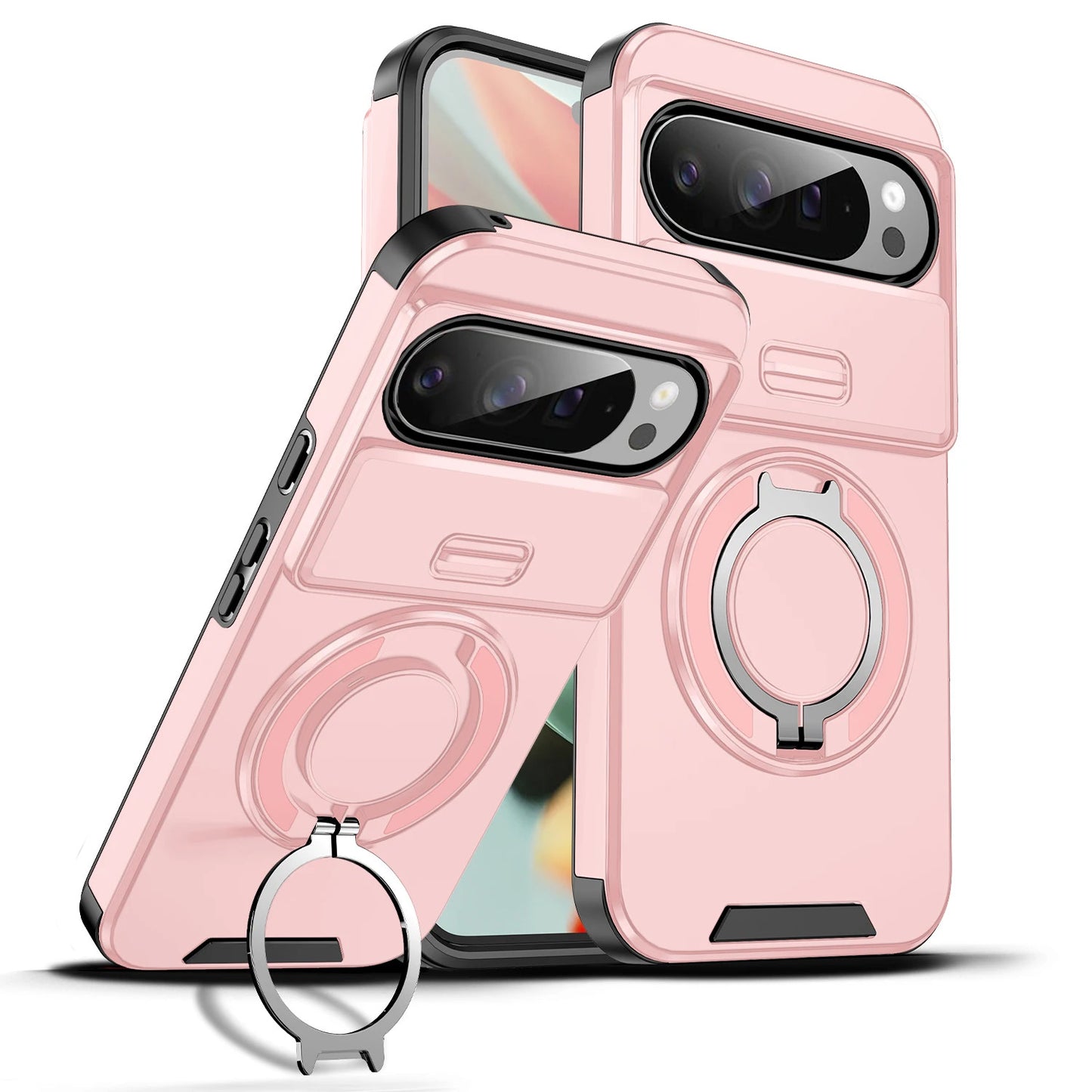 For Google Pixel 11Pro XL/10Pro XL Slide Camera Cover Ring Stand Protective Case