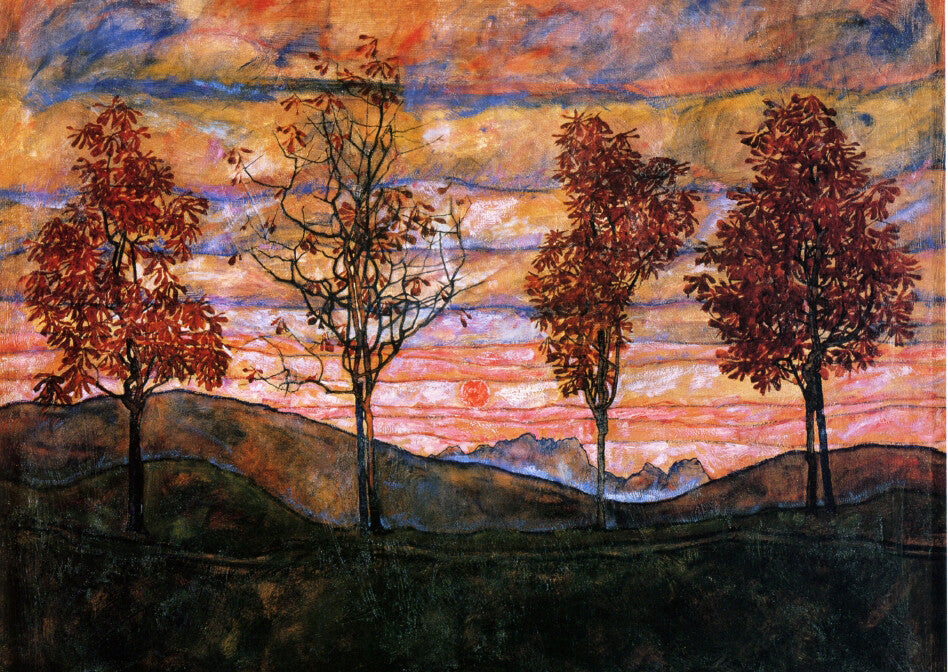 Oil painting nice landscape Four-Trees-Egon-Schiele-oil-painting handmade art