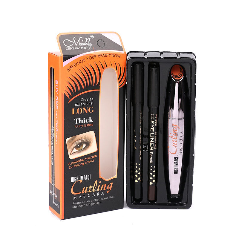 MENOW Brand Thick Mascara Set With 2 Pencils Black / Brown Natural Curly Lasting