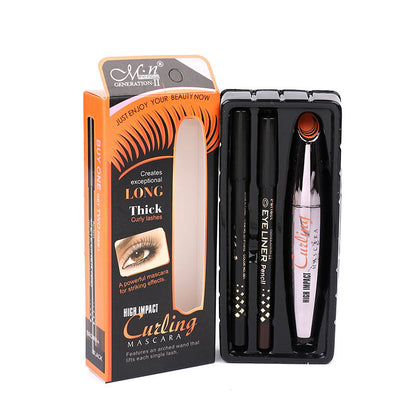 MENOW Brand Thick Mascara Set With 2 Pencils Black / Brown Natural Curly Lasting