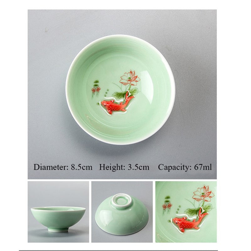 Chinese Tea Cups Porcelain Celadon Fish Teacup Set Loose Leaf Teapot Drinkware