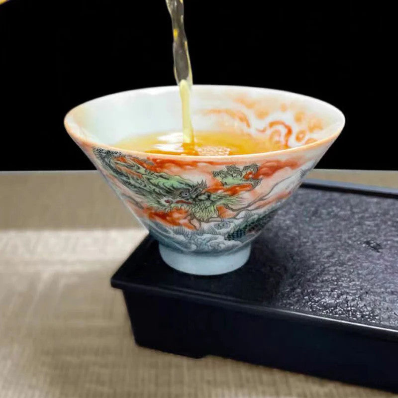 90ml Jingdezhen Porcelain Chinese Tea Cup Glaze Dragon Handmade Kung Fu Teaware