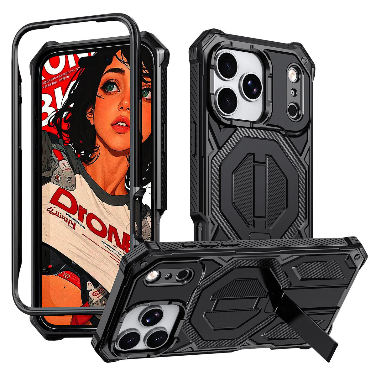 For iphone 17ProMax/16/15/14 Drop-Resistant Shell Kickstand Magnetic Phone case