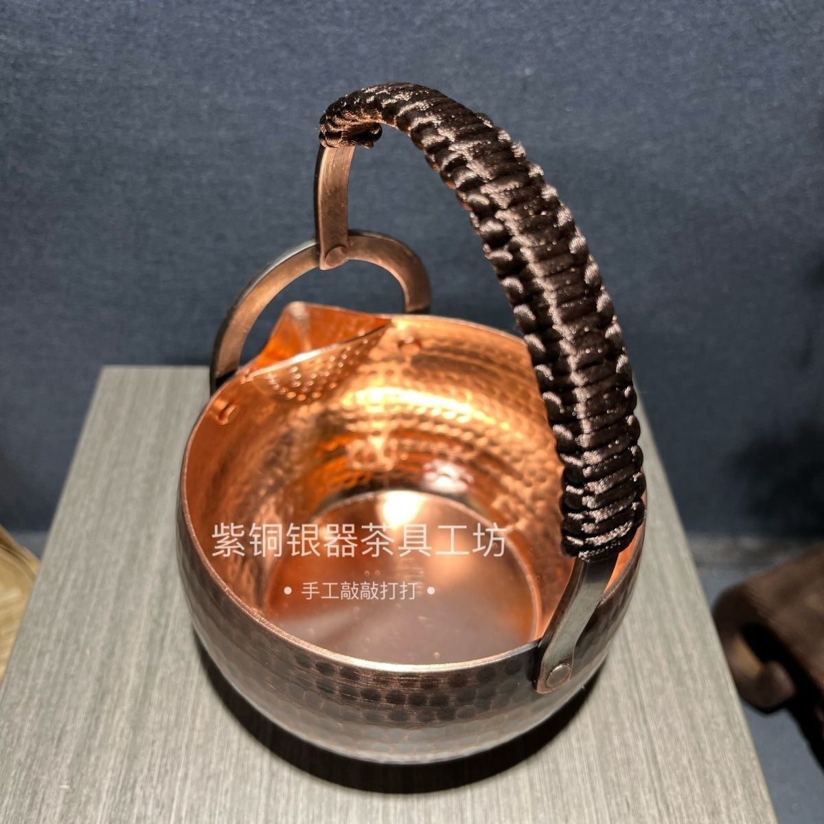 Pure Copper 550ml Tea Kettle Vintage Hammered Handle Pot