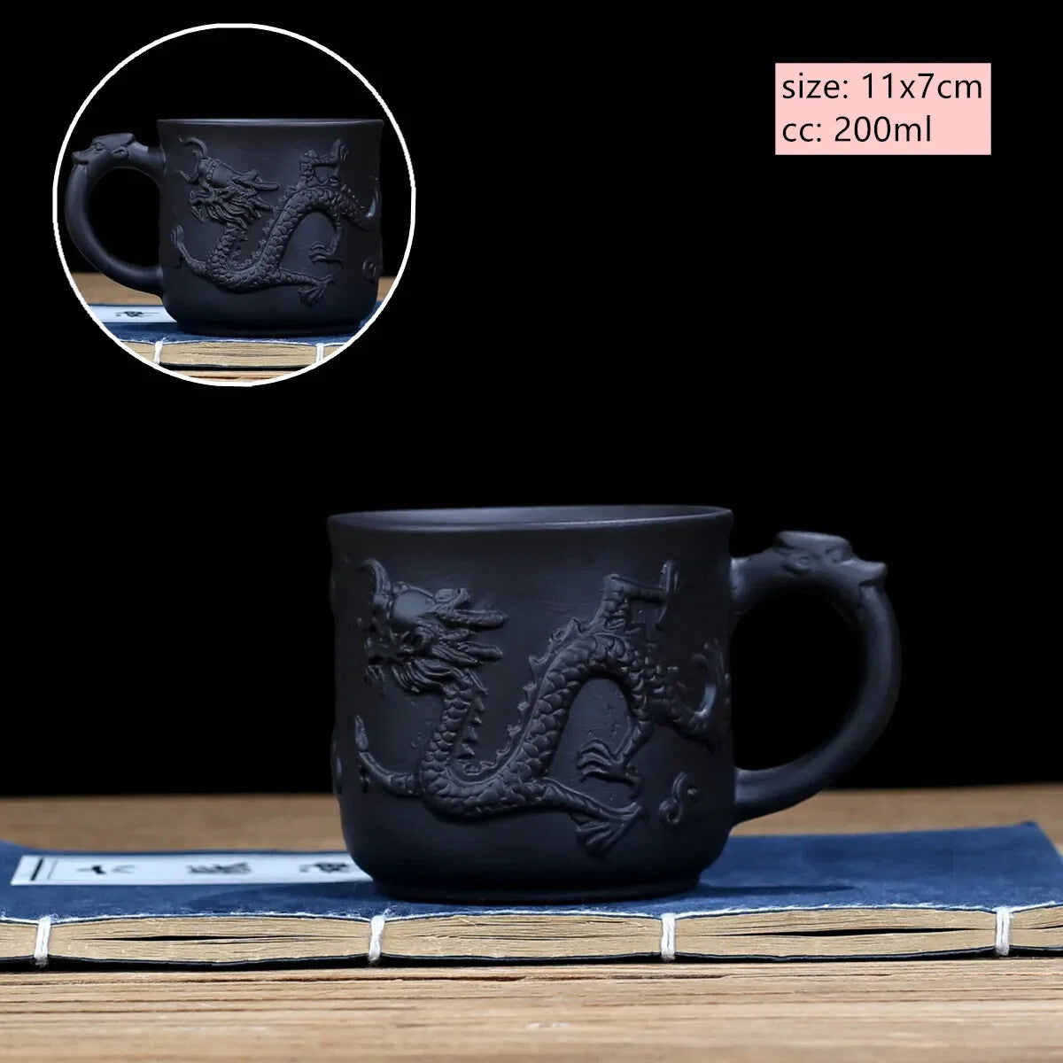 Yixing Purple Sand with Handle Teacup Handmade Dragon Pattern Portable Tea Cup