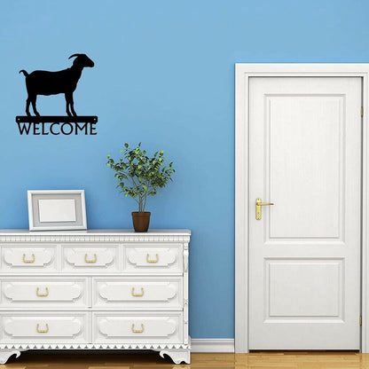 Horned Goat Farm Welcome Sign Metal Ornaments Wall Stickers Shape Artwork