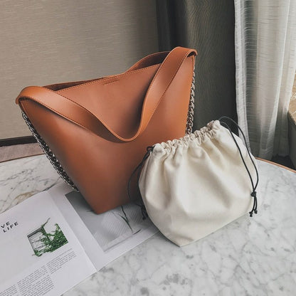 Shoulder Bag Large Capacity Chain Bucket Handbags Leather Women Purse 27*20*18CM