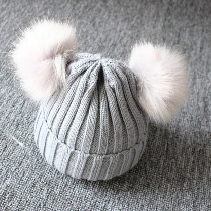 Knit Hat Newborn Baby Kid Girls Boys Winter Warm Furry Balls Pompom Solid Lovely