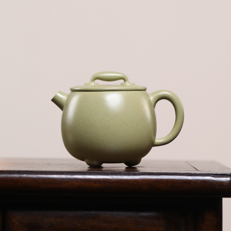 Full Handmade Tea Pot Marked Master Pot With 3 Feet Real Yixing Zisha Green Clay