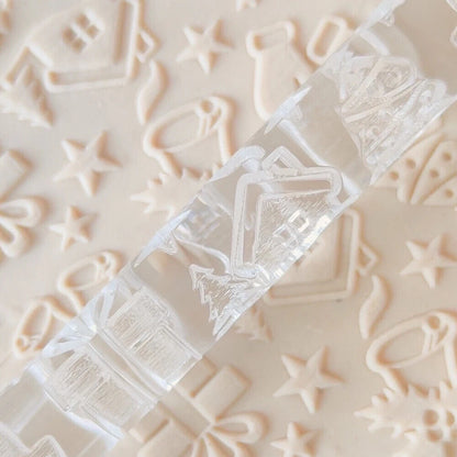 Rolling Pins 3D Acrylic 3D Christmas Fondant Textured Non Stick Decorating Tools