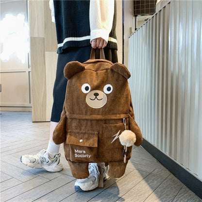 Corduroy Bear Backpacks Multi-pockets School Bags Large Schoolbags 43*30*13 CM