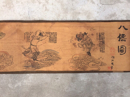 AntiqueChinese Long Scroll Painting Scroll"the Eight Immortals Figure" Painting