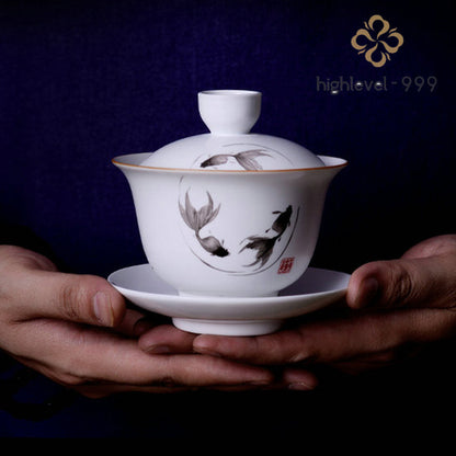 180ml Chinese Ceramic Gaiwan Coffee Cup Kungfu Tea Bowl Tureen Tea Set Decor