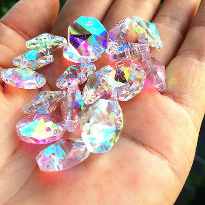100PC AB Aurora Feng Shui Octagonal Bead Pendant Glass Faceted Prism Chandelier