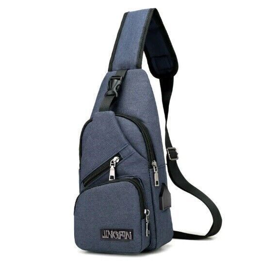 Men's Leather Chest Bag Shoulder Pack USB Charging Port Crossbody Handbag