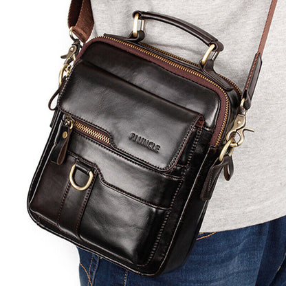 100% Cow Leather Men's Sling Shoulder Bag Double Zipper Multifunction Handbags