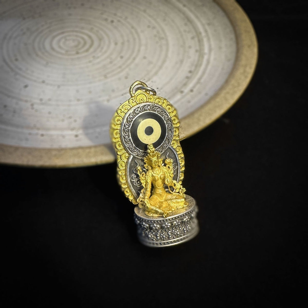 Tibetan Plated Silver One Eye Tara Dzi Pendant Brass Handmade Amulet Unisex