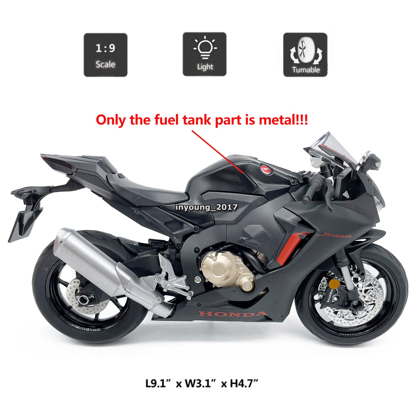 1/9 Honda CBR1000RR HRC Motorcycle Model Diecast Toy Car for Boys Toys Black