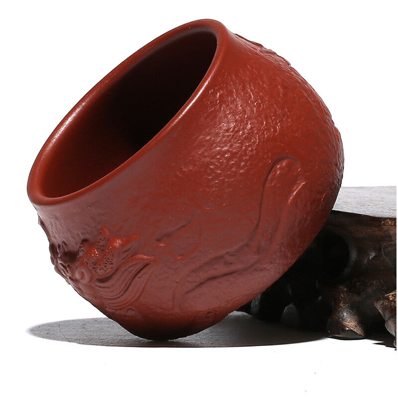 Handmade Tea Cup Dragon Carved Relief Authentic Yixing Zisha Master Cup Of Tea