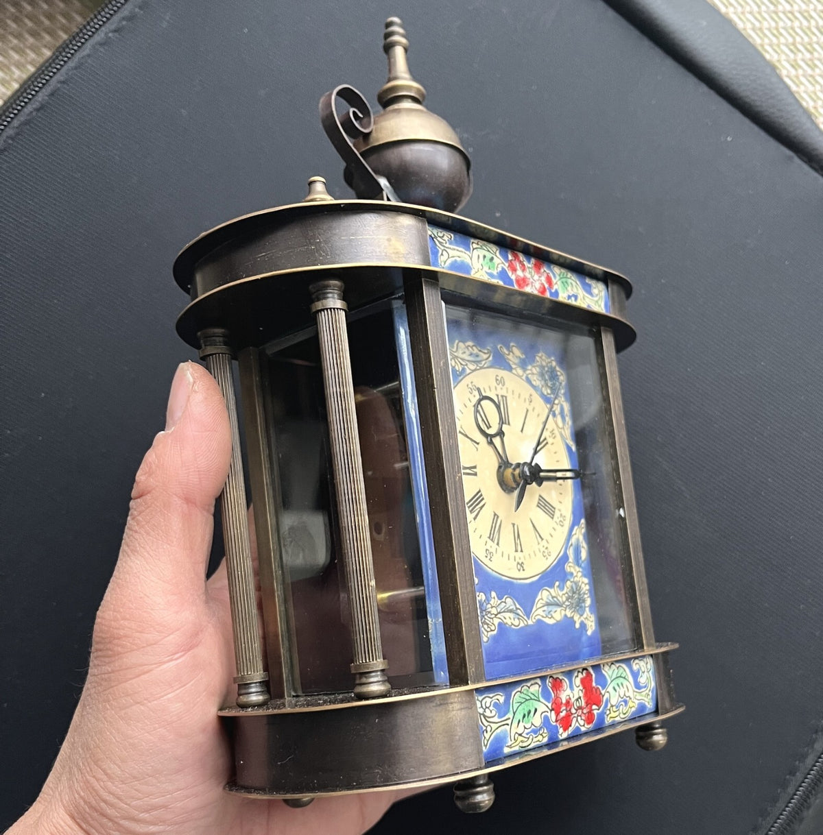 Chinese Old Cloisonne Brass Retro Disc Mechanical Clock Crafts Working