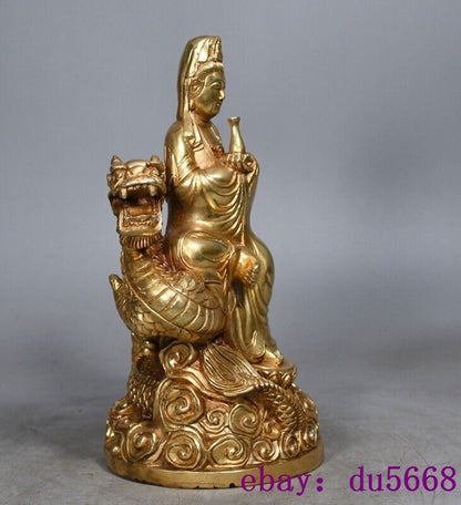 8.8"old China Buddhism temple bronze Gilt dragon Kwan-Yin GuanYin Buddha statue