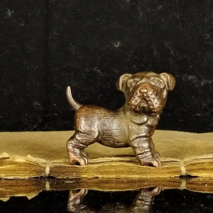 Chinese Copper Color Cute Puppy Tea Pet Ornament Antique