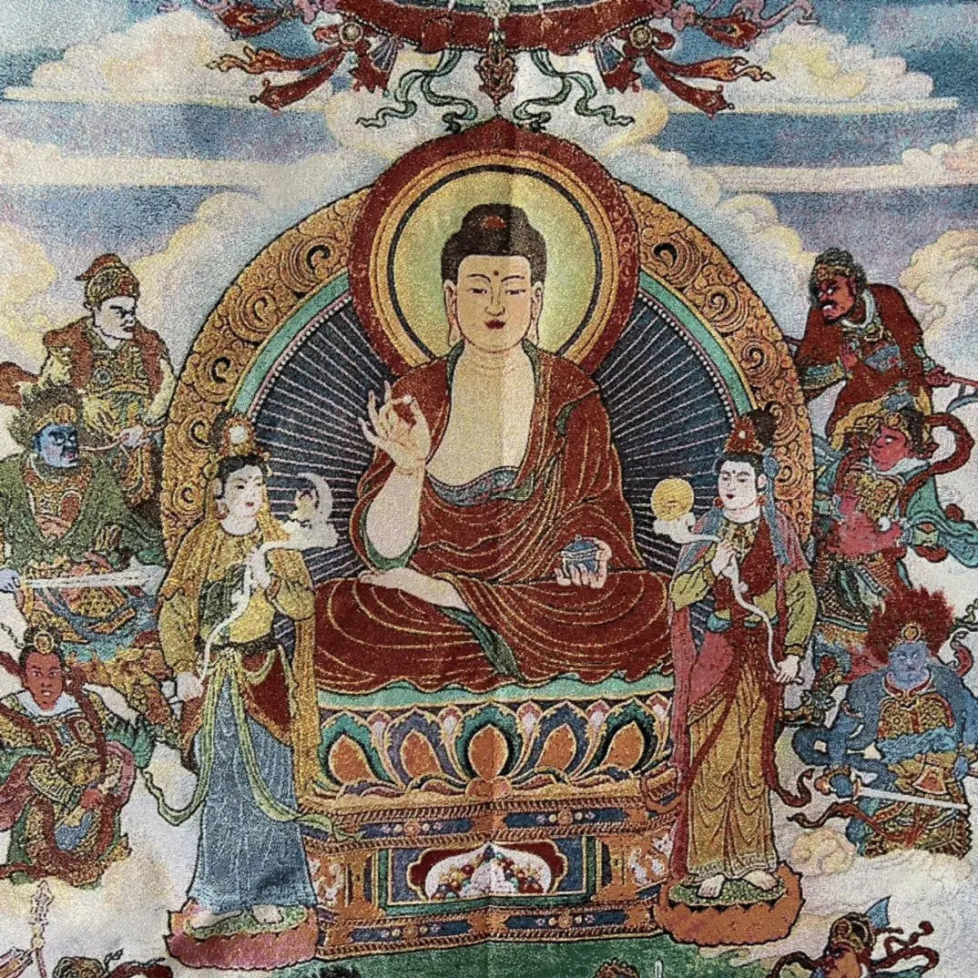 35"Tibetan Buddhism Embroidery Shakyamuni Buddha Buddhist Niche Thangka