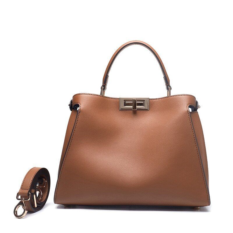 Genuine Leather Tote Handbag Women Bags Square Purse S/M/L Sizes Cow Leather 1PC